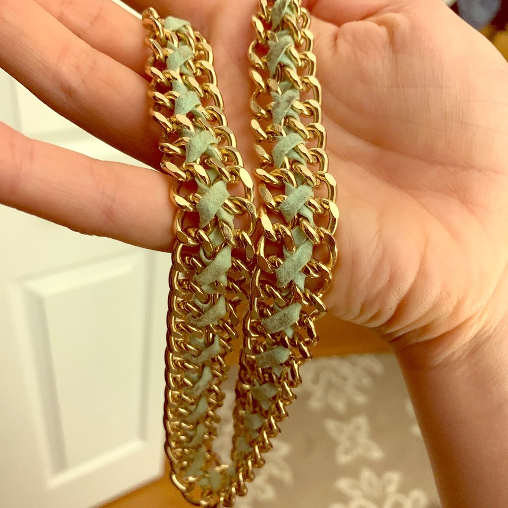Gold chain necklace with turquoise threading